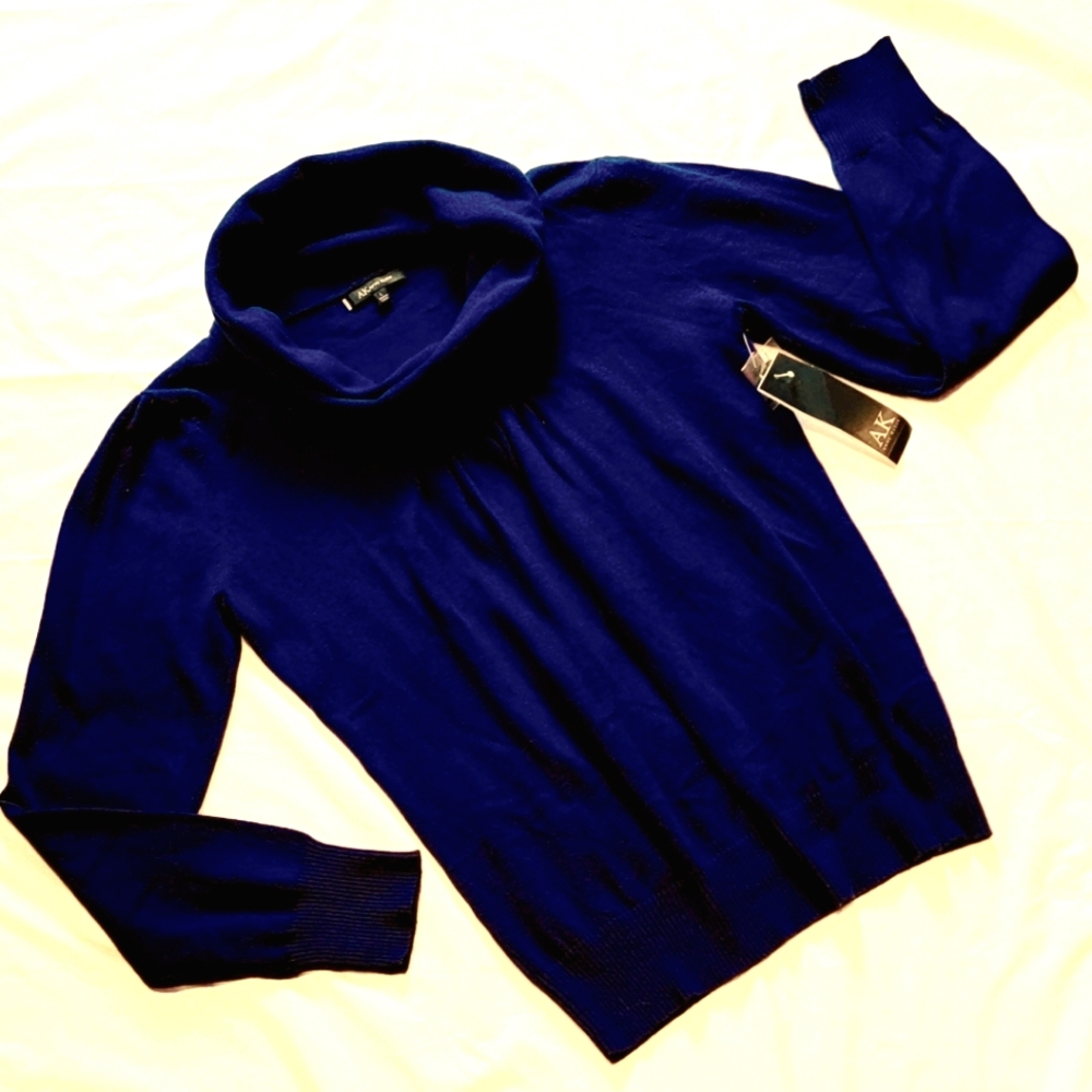 NWT Anne Klein cashmere blend pleated front cowl neck pullover sweater